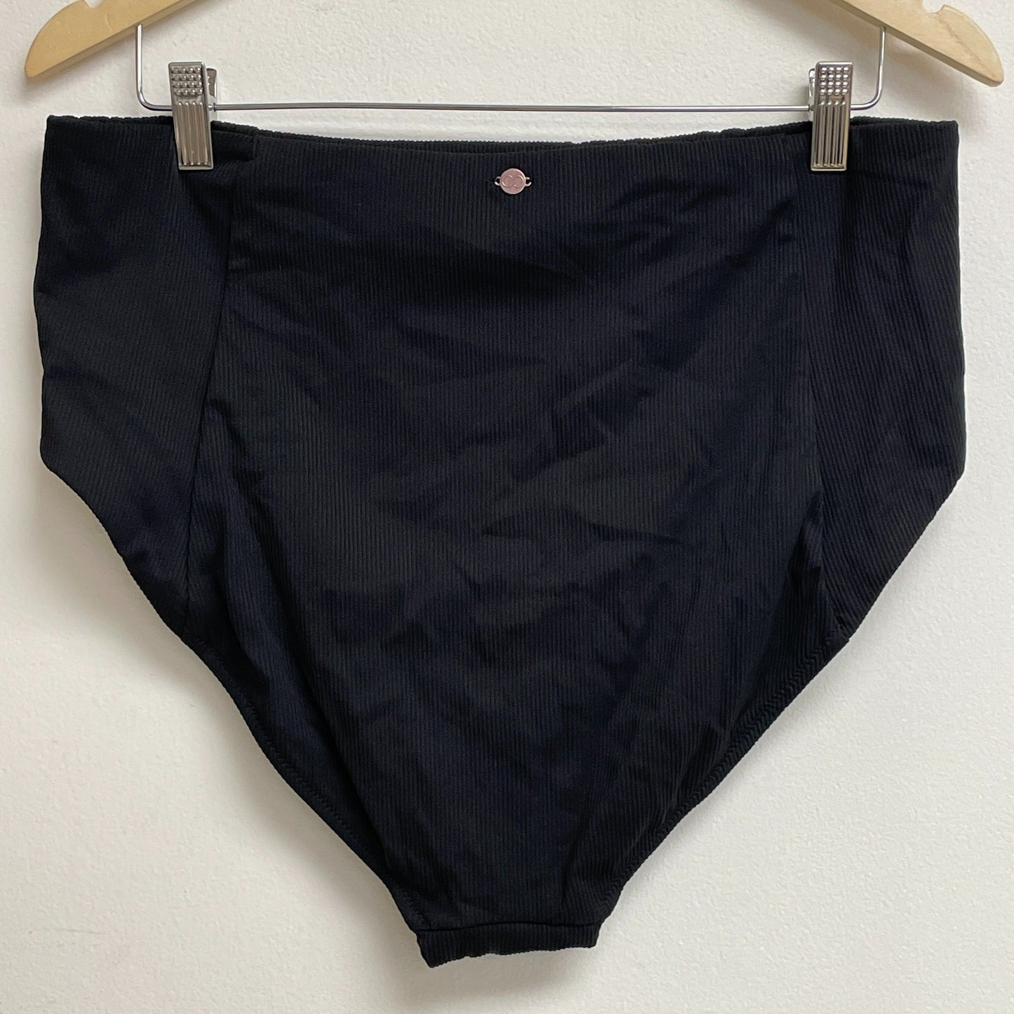 Calia Womenâs Rib High Rise Swim Bottom Pure Black Bikini Separate WSA21404R