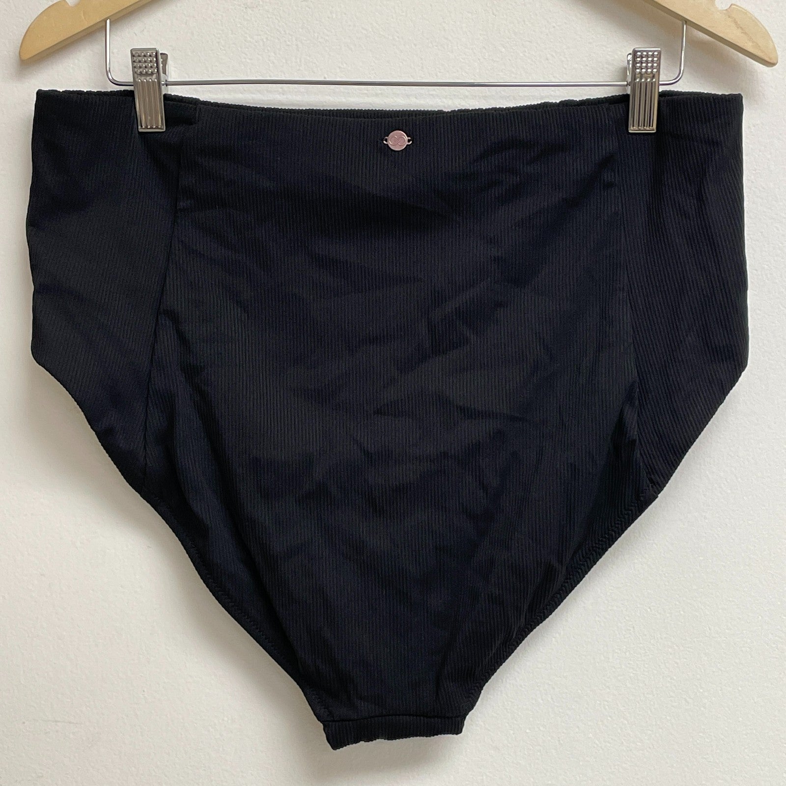 Calia Womenâs Rib High Rise Swim Bottom Pure Black Bikini Separate WSA21404R