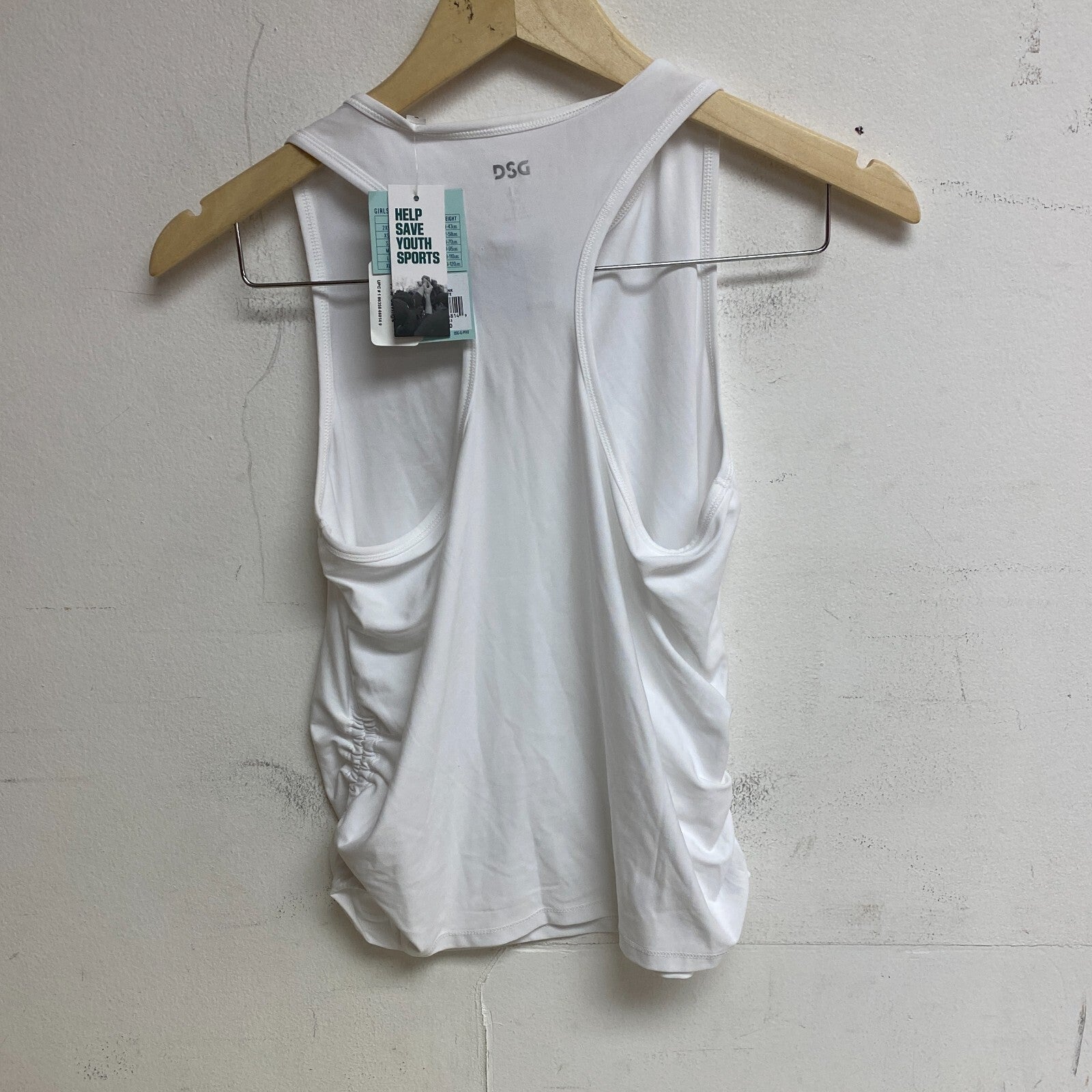 DSG Girls Performance Relaxed Fit Ruched Scoop Neck Tank Pure White DAG13123 New