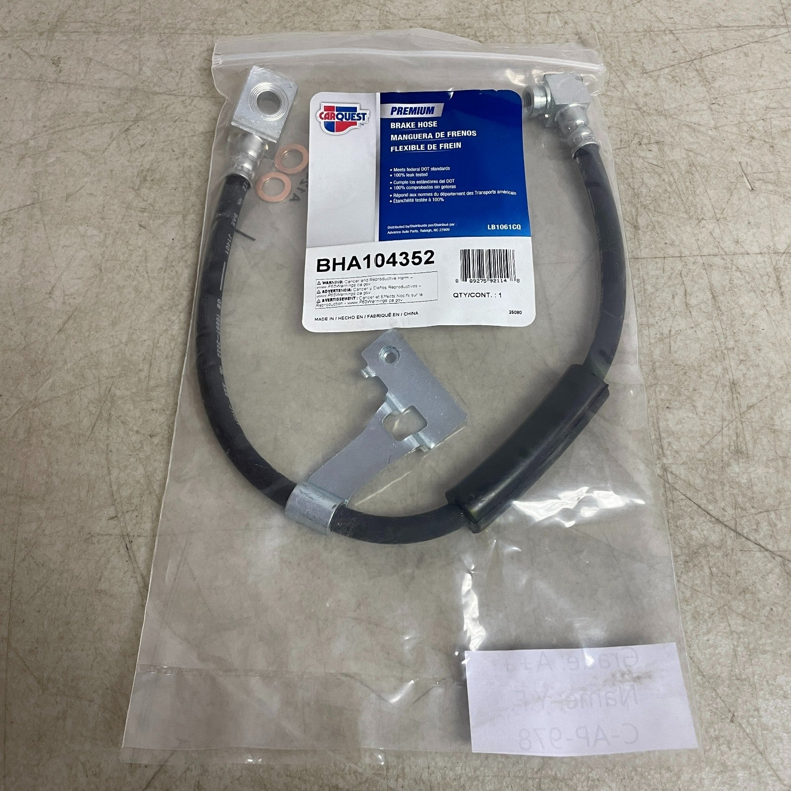 Carquest Premium Brake Hose Banjo–Female Ends Black Rubber BHA104352