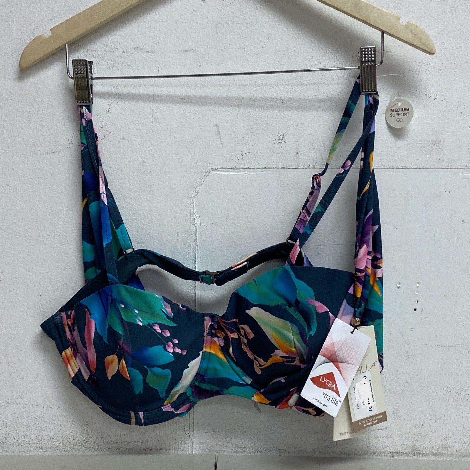 Calia Women's Swim Collection Built-in Underwire Floral Bikini Top Aqua Multi