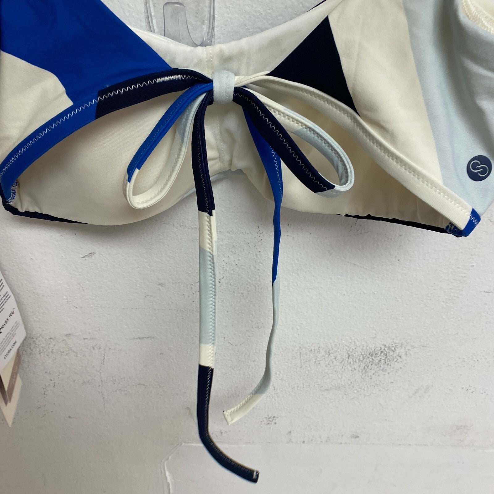 Calia Women's Swim  Tie Back Bikini Top Wavy Blocks Blue WSA23200PRT Brand New!