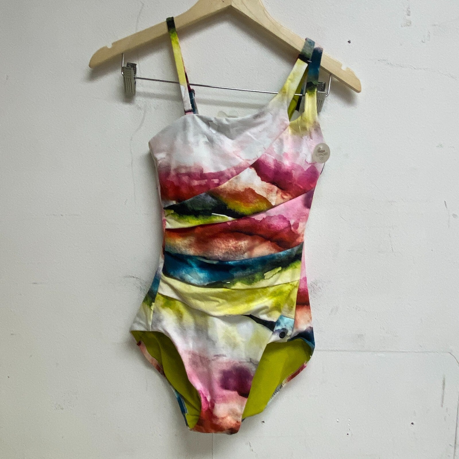 Calia Women's One Shoulder Power Sculpt Slim Swim One Piece Watercolor Multi