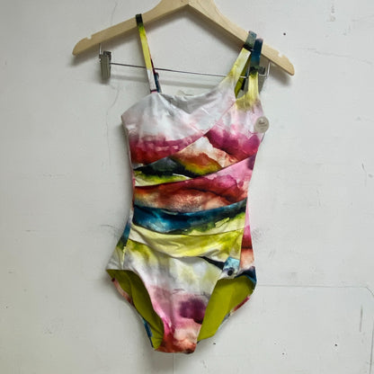 Calia Women's One Shoulder Power Sculpt Slim Swim One Piece Watercolor Multi