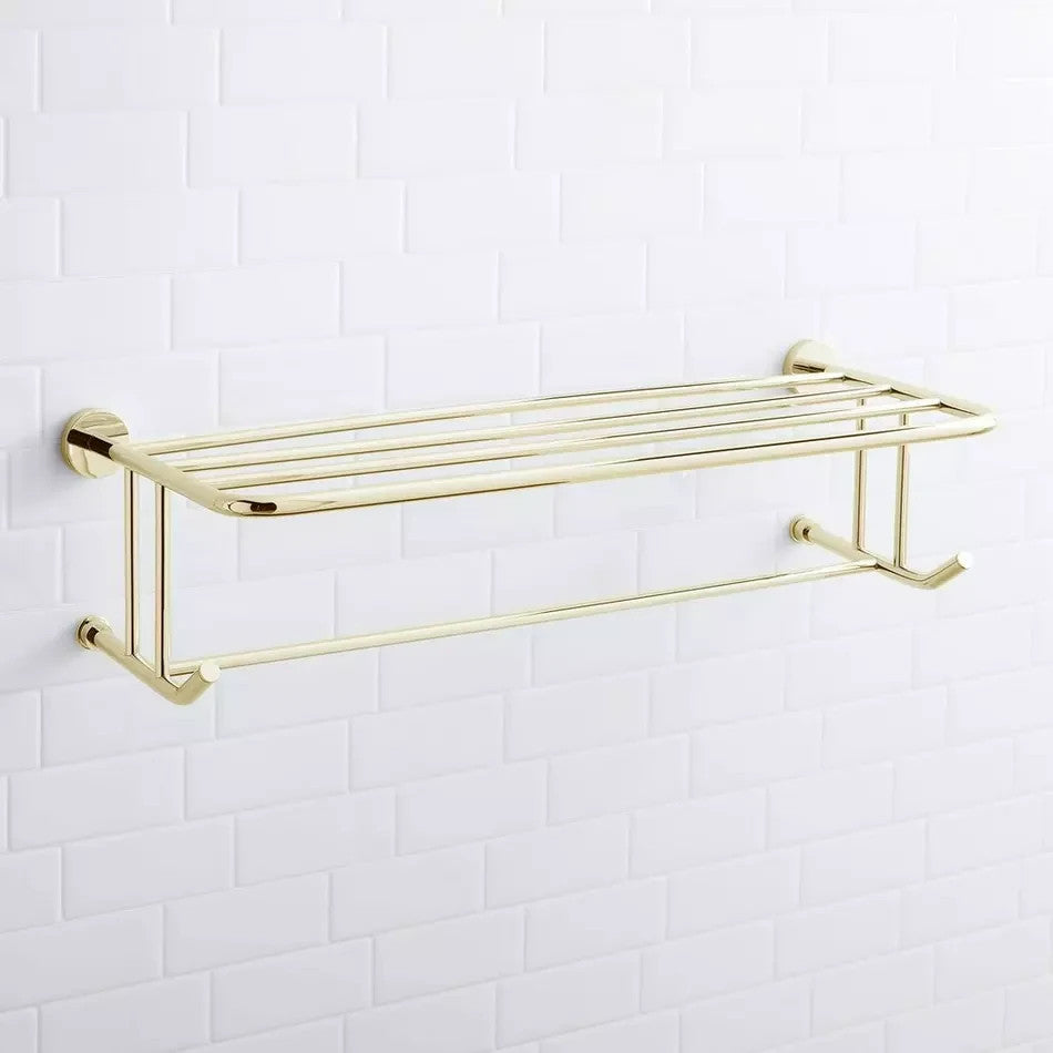 Signature Hardware Ceeley Towel Rack with Shelf Polished Brass 296447