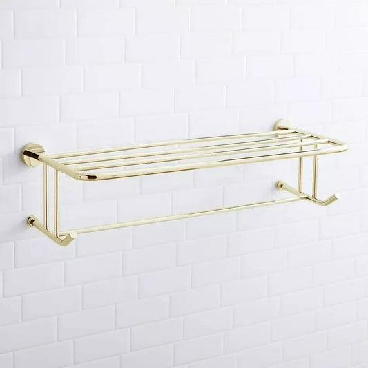 Signature Hardware Ceeley Towel Rack with Shelf Polished Brass 296447