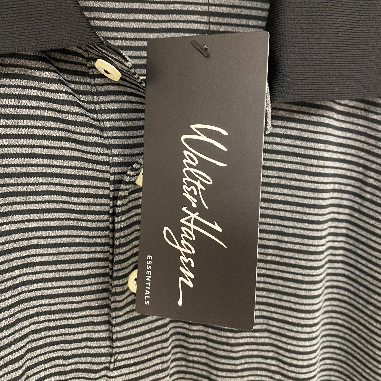 Walter Hagen Essentials Stripe Golf Polo Shirt Black MGA11371N