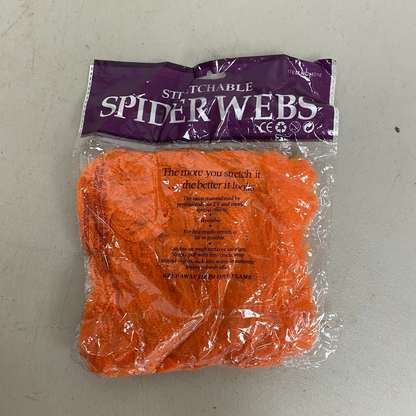 Stretchable Spider Web Decoration Orange w/ black spider Accents