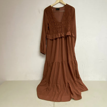 ASOS Design Pink Long Sleeve Ruffled Hem Long Dress Womens Size 8