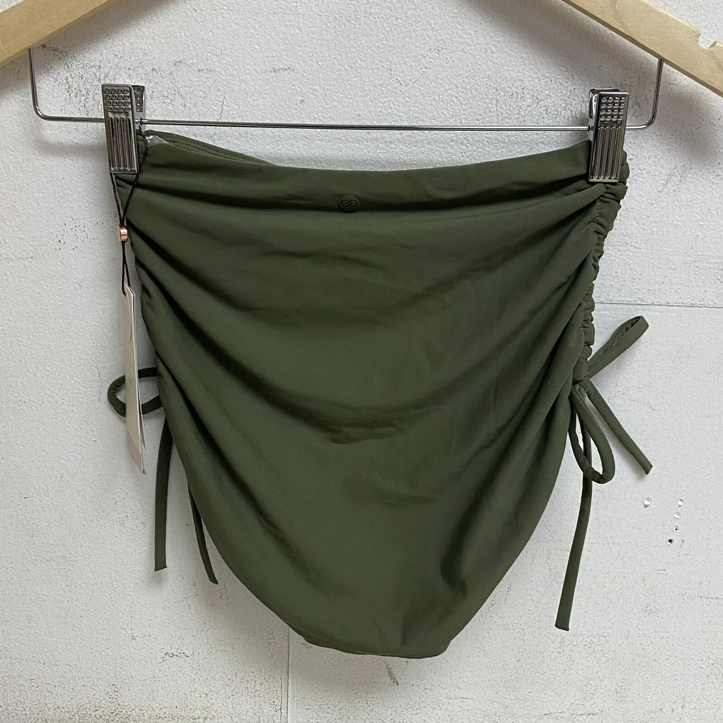 CALIA Women's High Waisted Ruched Side Tie Swim Bottoms Dark Olive WSA23410