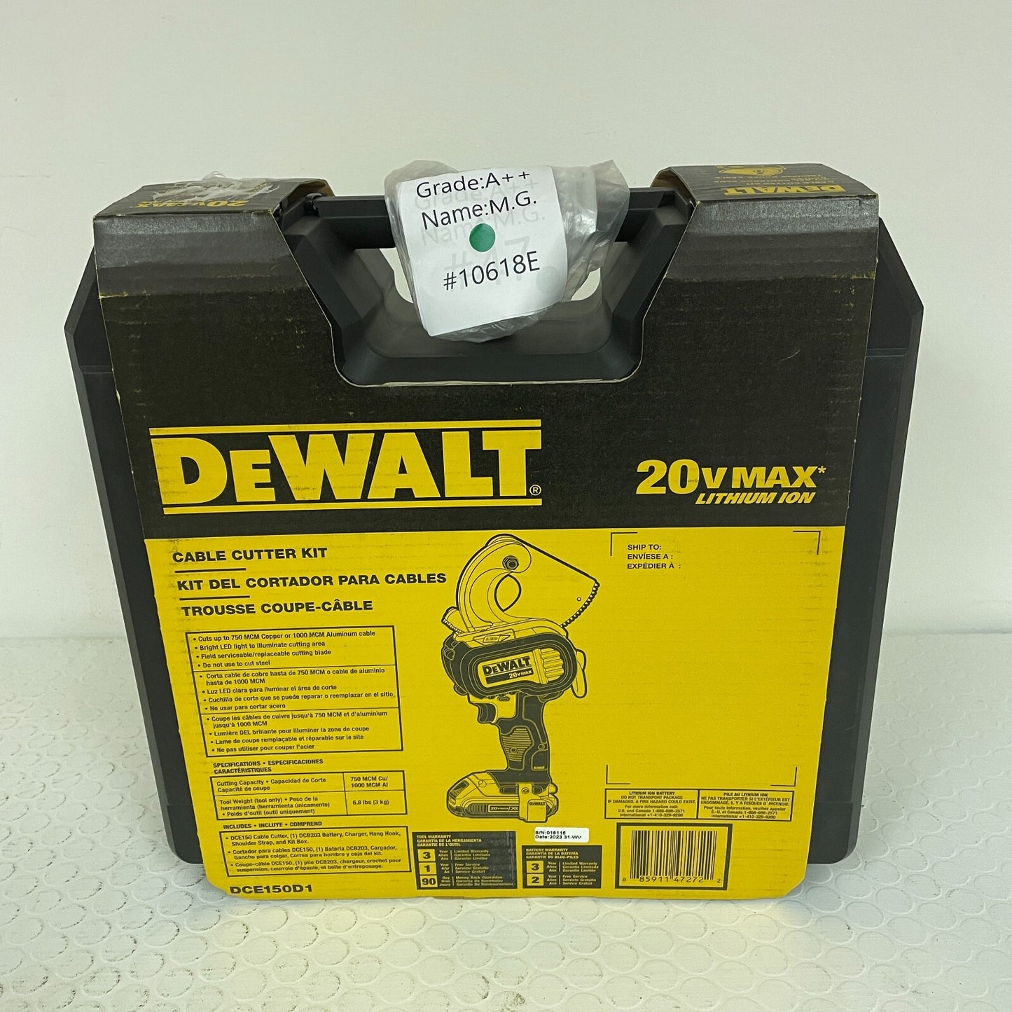 DeWALT DCE150D1 20V MAX Heavy Duty Cordless LED Cable Cutting Tool Kit