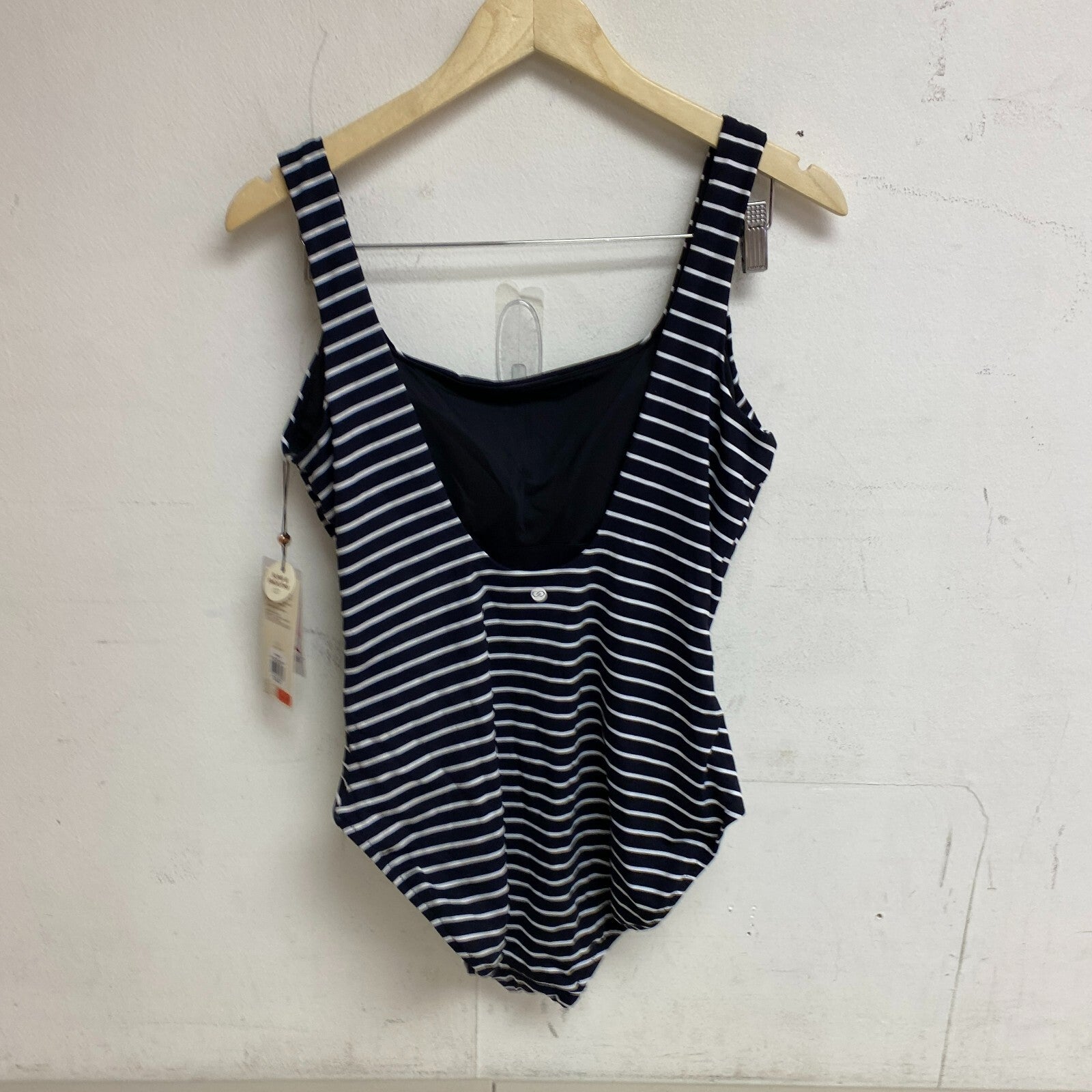 Calia Women's Sculpt Drop Back One Piece Swimsuit Stripe Black WSA23110PRT