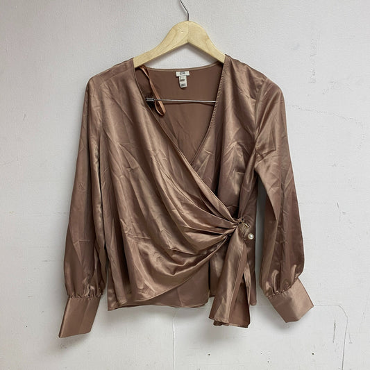 River Island Satin Womens Brown Long Sleeve Top size US 6
