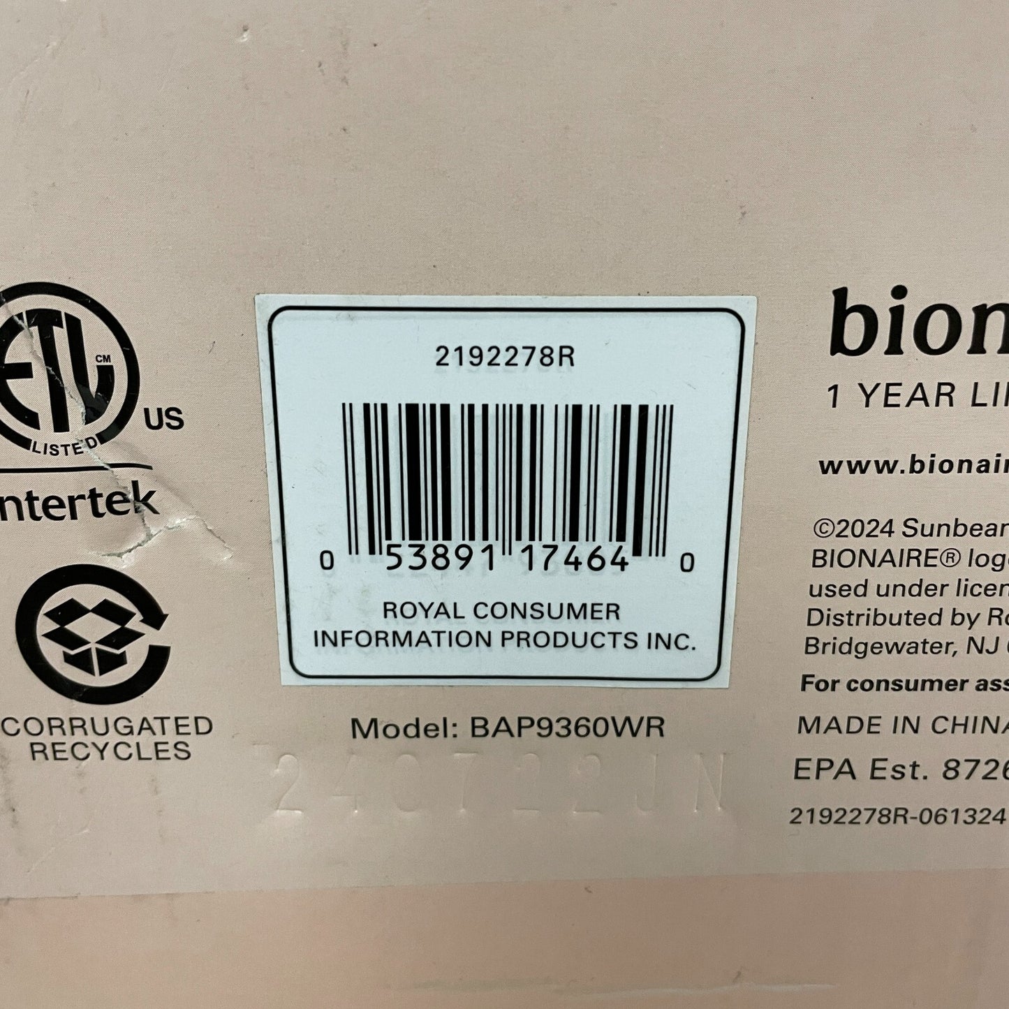 Bionaire CleanAir Mini True HEPA Air Purifier White BAP9360W