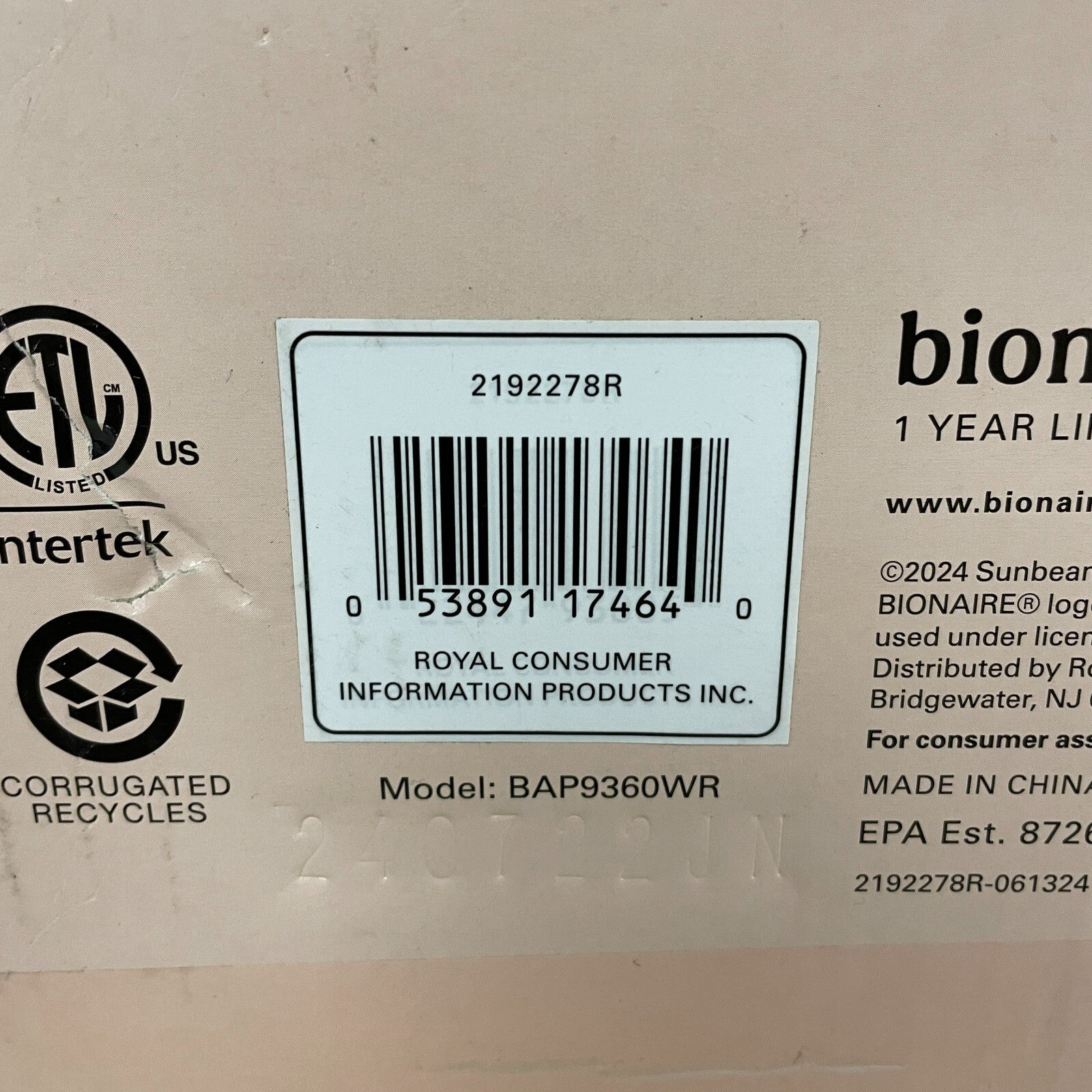 Bionaire CleanAir Mini True HEPA Air Purifier White BAP9360W