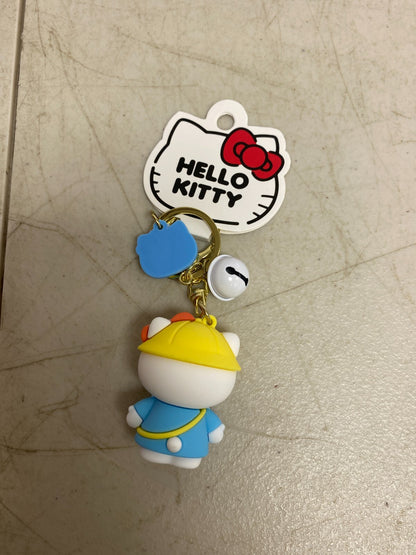 New Assorted Silicone Hello Kitty Keychain with Blue outfit and bell accessory