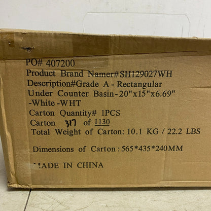 Signature Hardware 20'' x 15'' x 6.69'' Rectangular Porcelain Undermount B,,,,,,