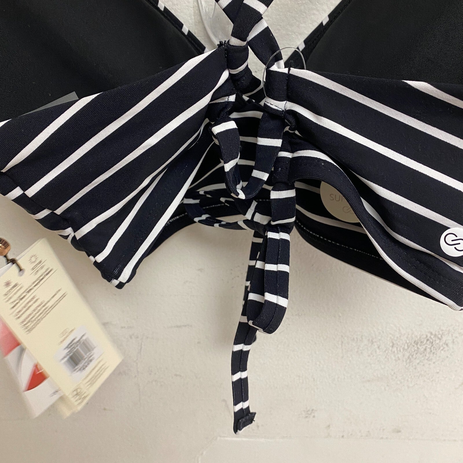 Calia Womens Triangle Strappy Tie Back Bikini Top Stripe Black/White WSA23201PRT