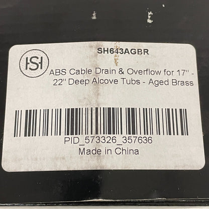 Signature Hardware ABS Cable Drain & Overflow Aged Brass Deep Alcove Tub