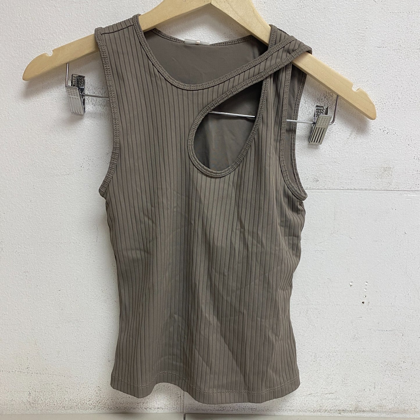 Calia Women's Trendy Striped Cut Out Ribbed Tank Top Dark Grey WAX11269 New