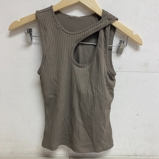 Calia Women's Trendy Striped Cut Out Ribbed Tank Top Dark Grey WAX11269 New