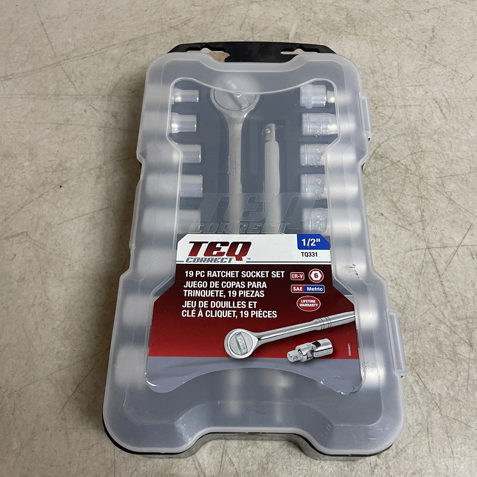 TEQ Correct 19-Piece ½" Drive Ratchet Socket Set SAE & Metric Model TQ331