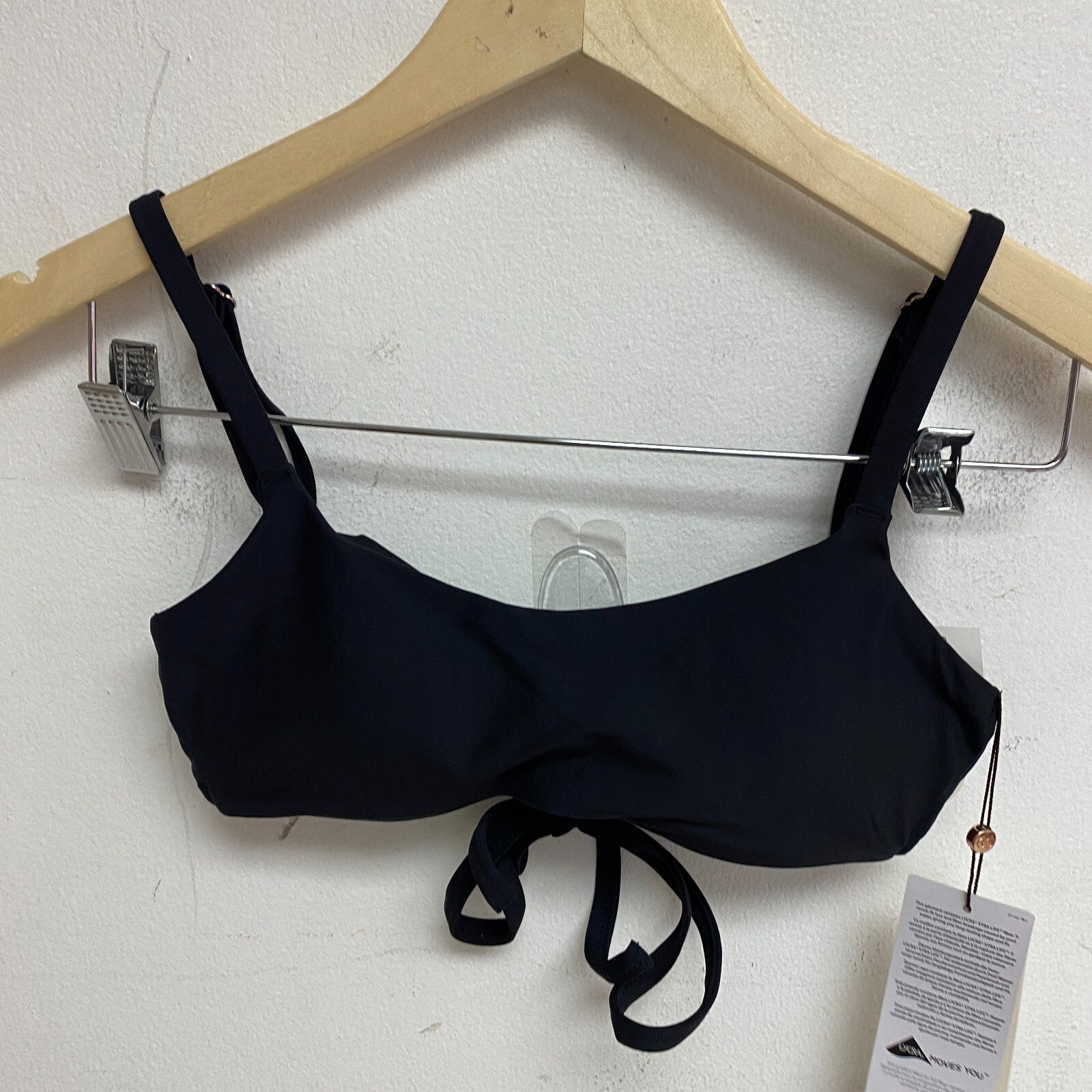 Calia Women's Swim Tie Back Racerback Low Support Bikini Top Pure Black WSA23200