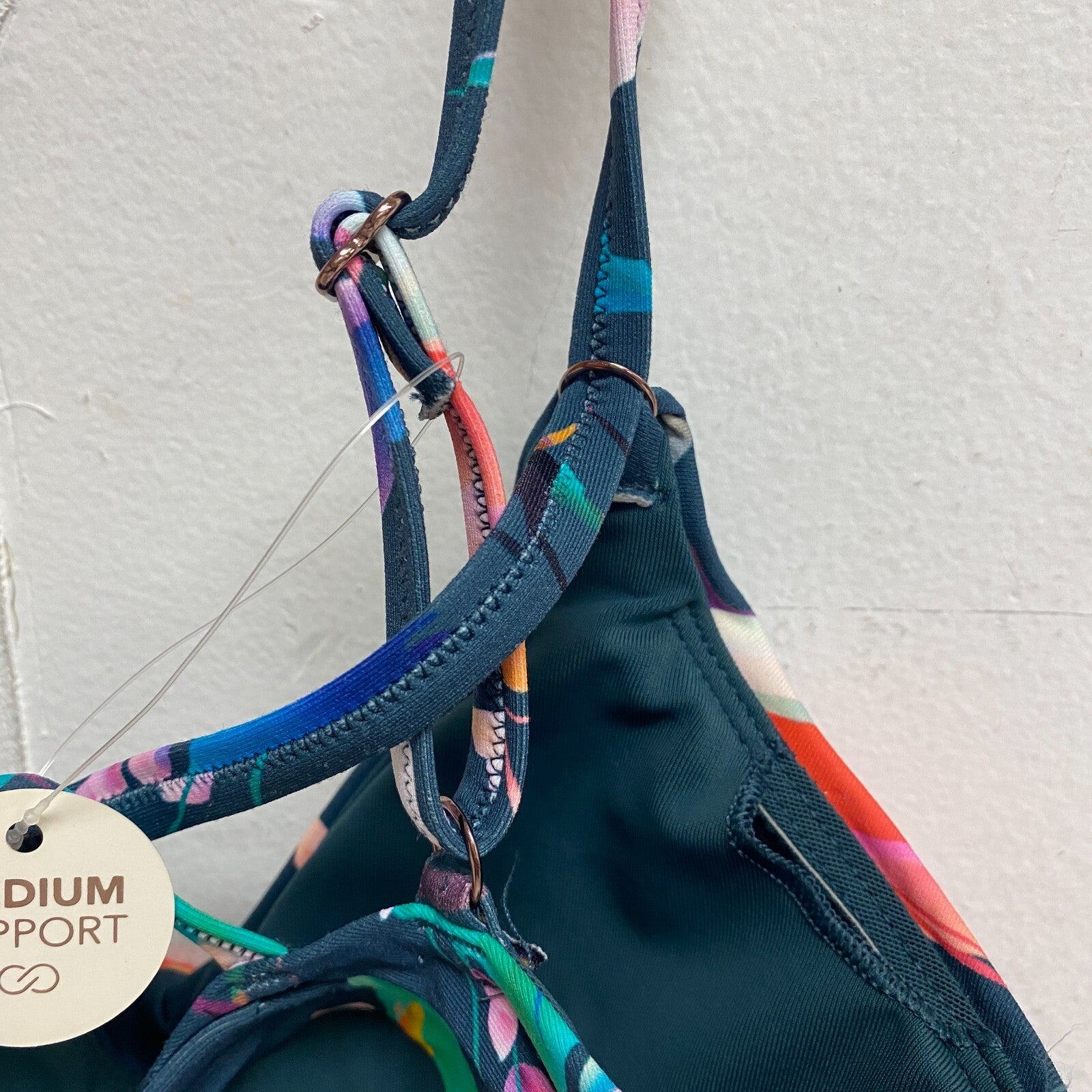 CALIA Women's Runched Front Cross Top  Aqua Multi Floral Navy WSA23204PRT