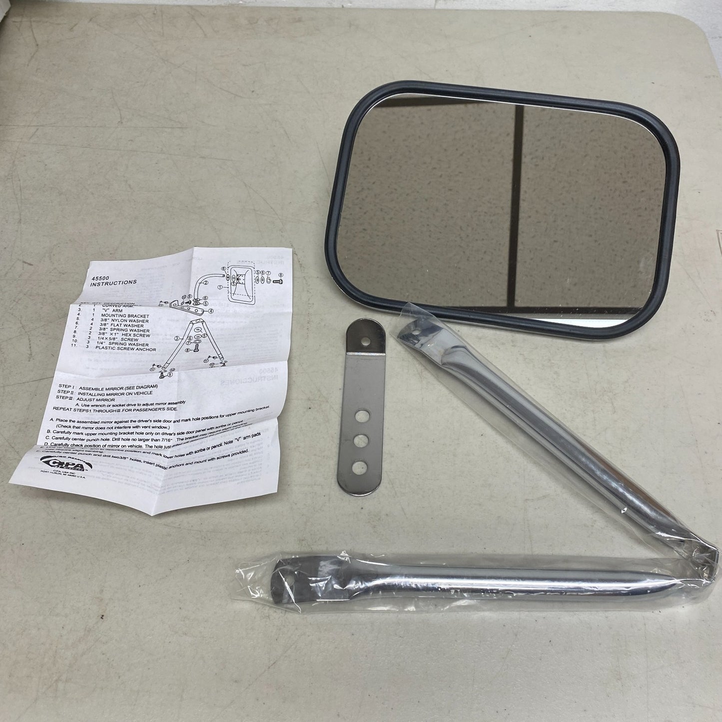 CIPA OE-Style Low-Mount Chrome Side View Mirror for Universal Truck / Van