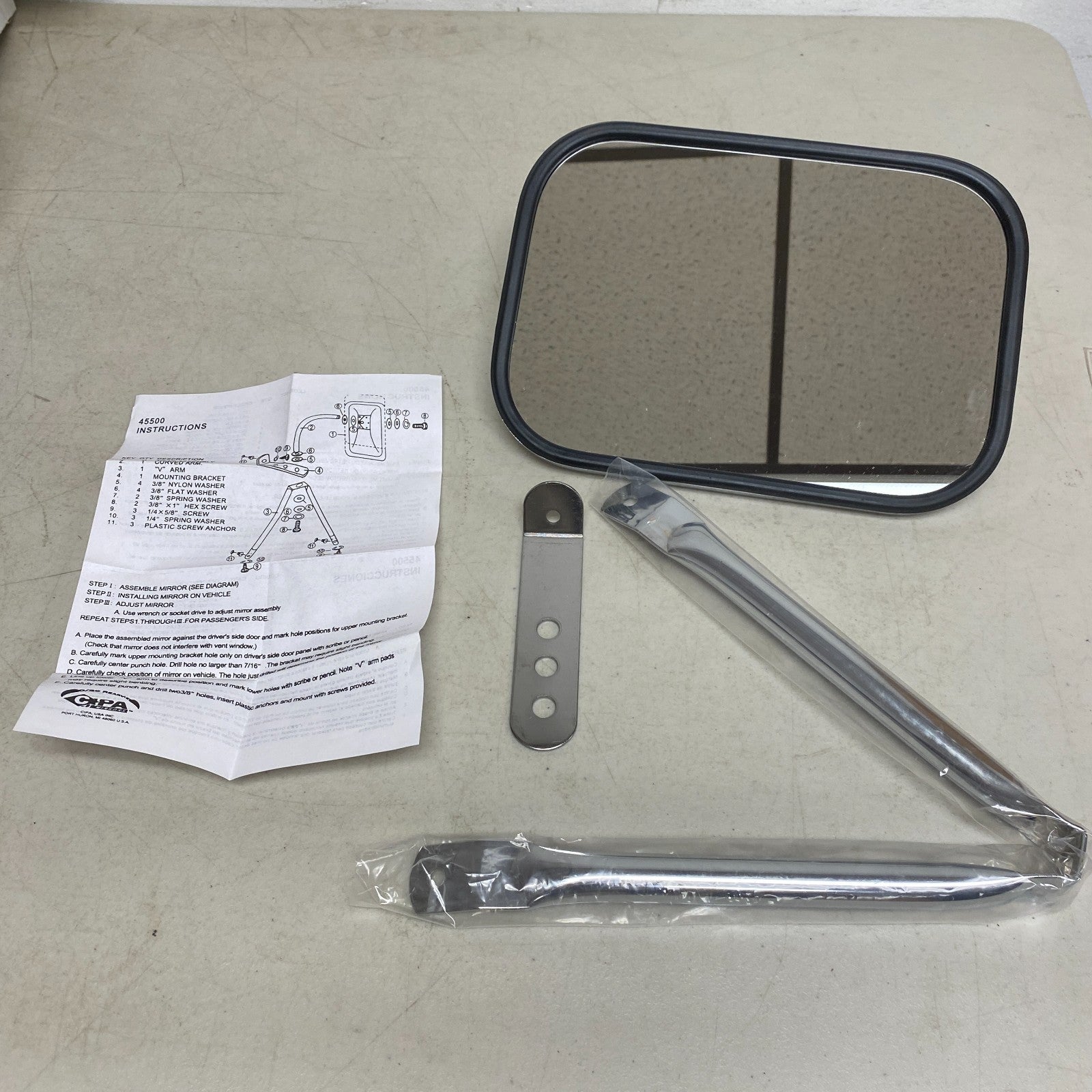 CIPA OE-Style Low-Mount Chrome Side View Mirror for Universal Truck / Van