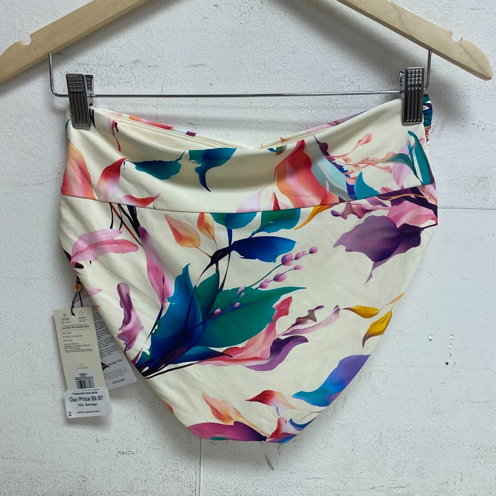 CALIA Shirred V Front High Rise Swim Bottom Color Unbleached/Multi WSA23407PRT