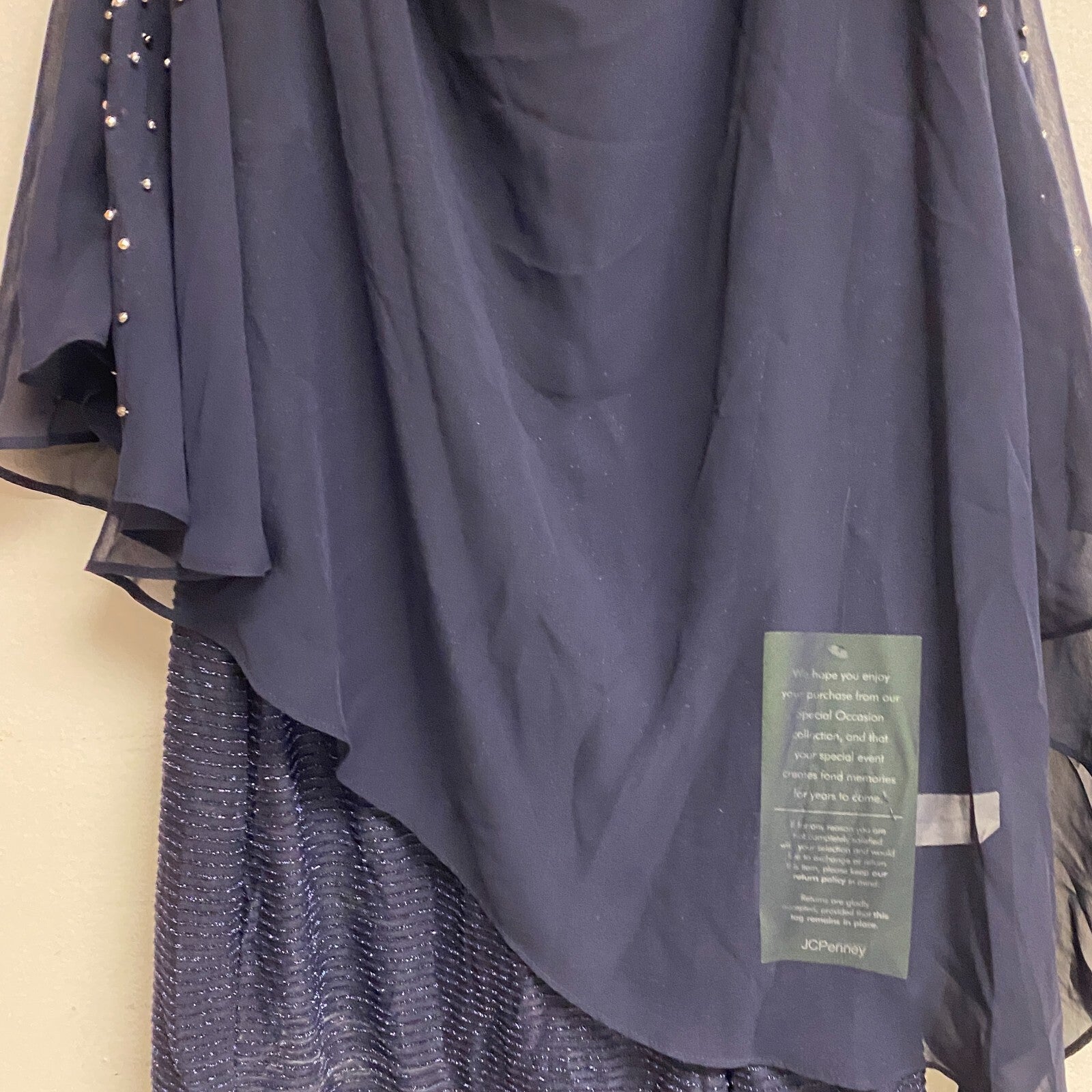 Dj-jaz 3/4 sleeve embellished sheath dress open slit sleeves Size 18 navy blue