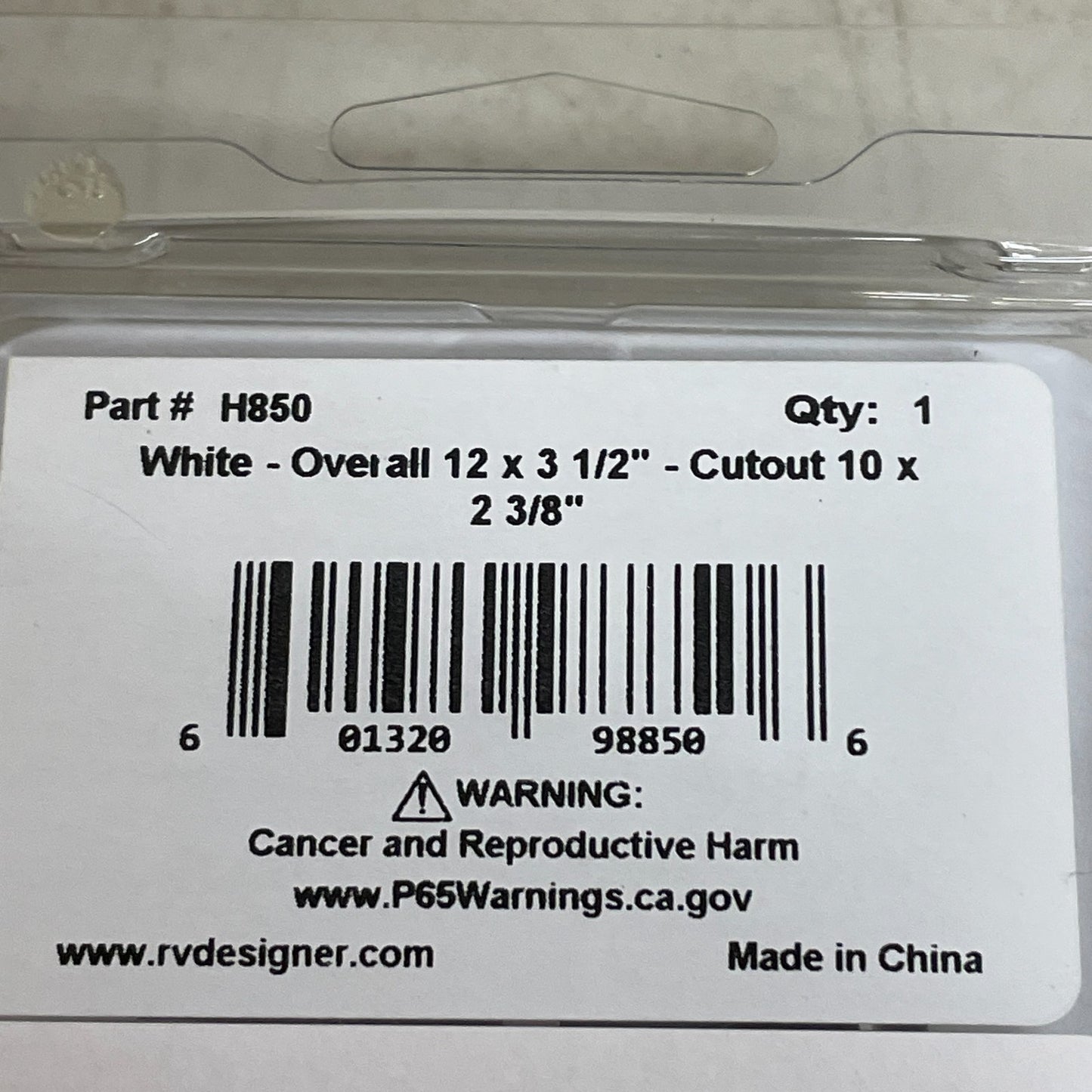 RV Designer H850 White Plastic Floor Register w Damper 12"x3.5" Interior Vent