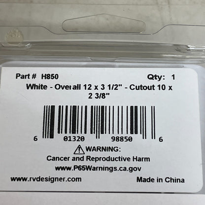 RV Designer H850 White Plastic Floor Register w Damper 12"x3.5" Interior Vent