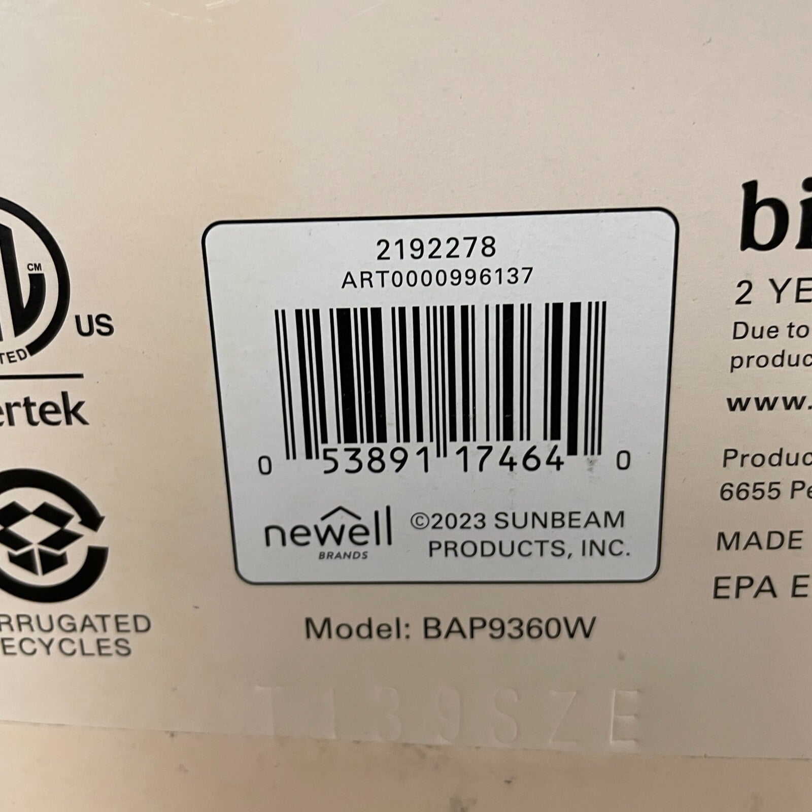 Bionaire CleanAir Mini True HEPA Air Purifier  Up to 450 sq ft White BAP9360W