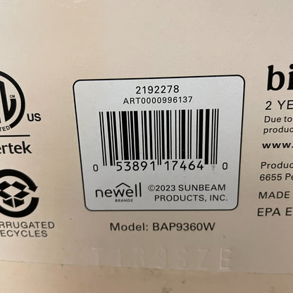 Bionaire CleanAir Mini True HEPA Air Purifier  Up to 450 sq ft White BAP9360W