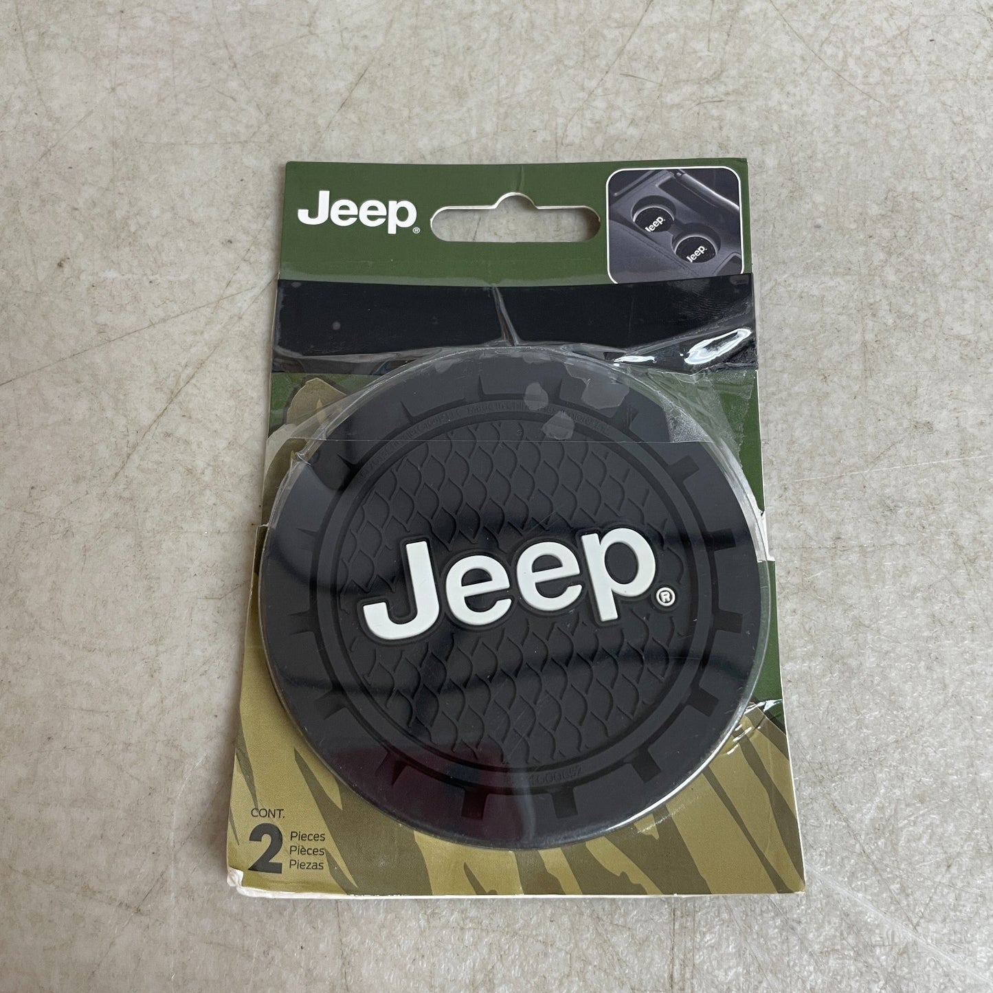 Jeep Plasticolor 000652R01 Jeep Logo Cup Holder Coaster Set 2 Pack Black PVC