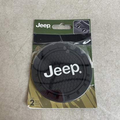 Jeep Plasticolor 000652R01 Jeep Logo Cup Holder Coaster Set 2 Pack Black PVC