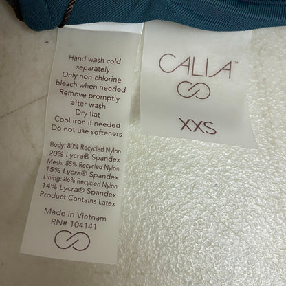 Calia Womens Runched Front Cross Top Deep Aqua Solid Racerback Swimwear WSA23204