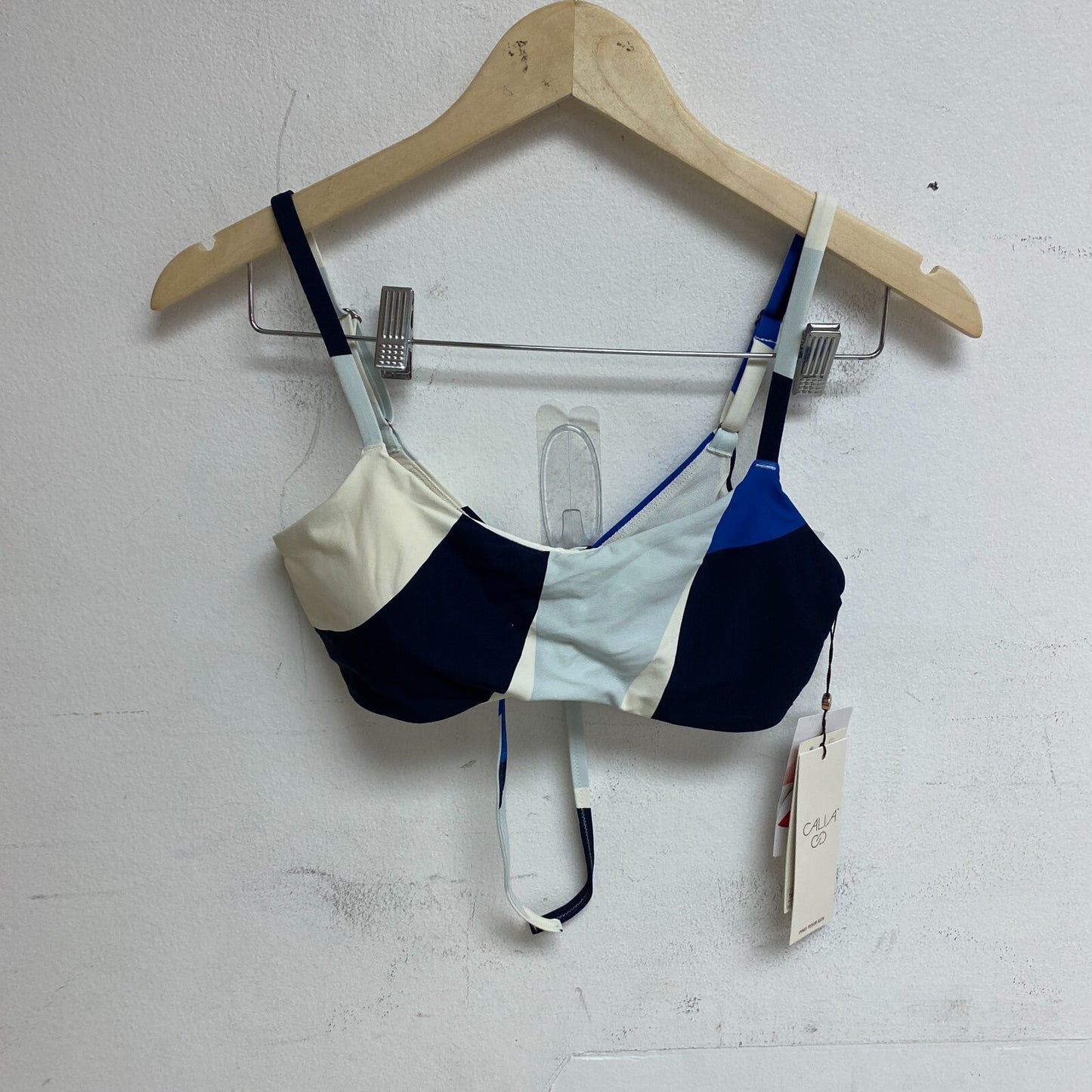 Calia Women's Swim  Tie Back Bikini Top Wavy Blocks Blue WSA23200PRT Brand New!