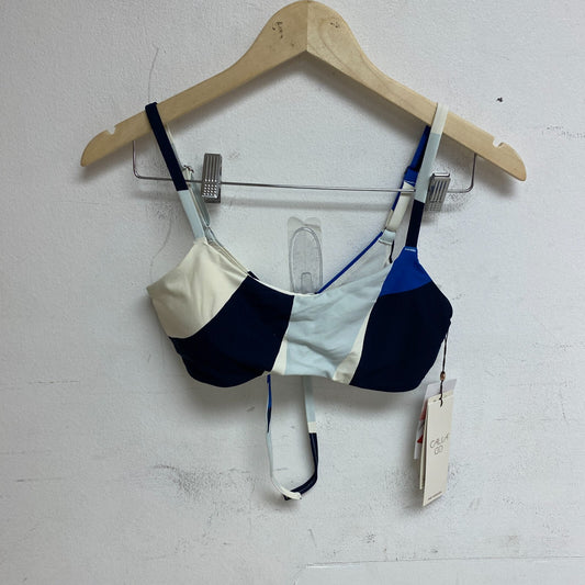 Calia Women's Swim  Tie Back Bikini Top Wavy Blocks Blue WSA23200PRT Brand New!