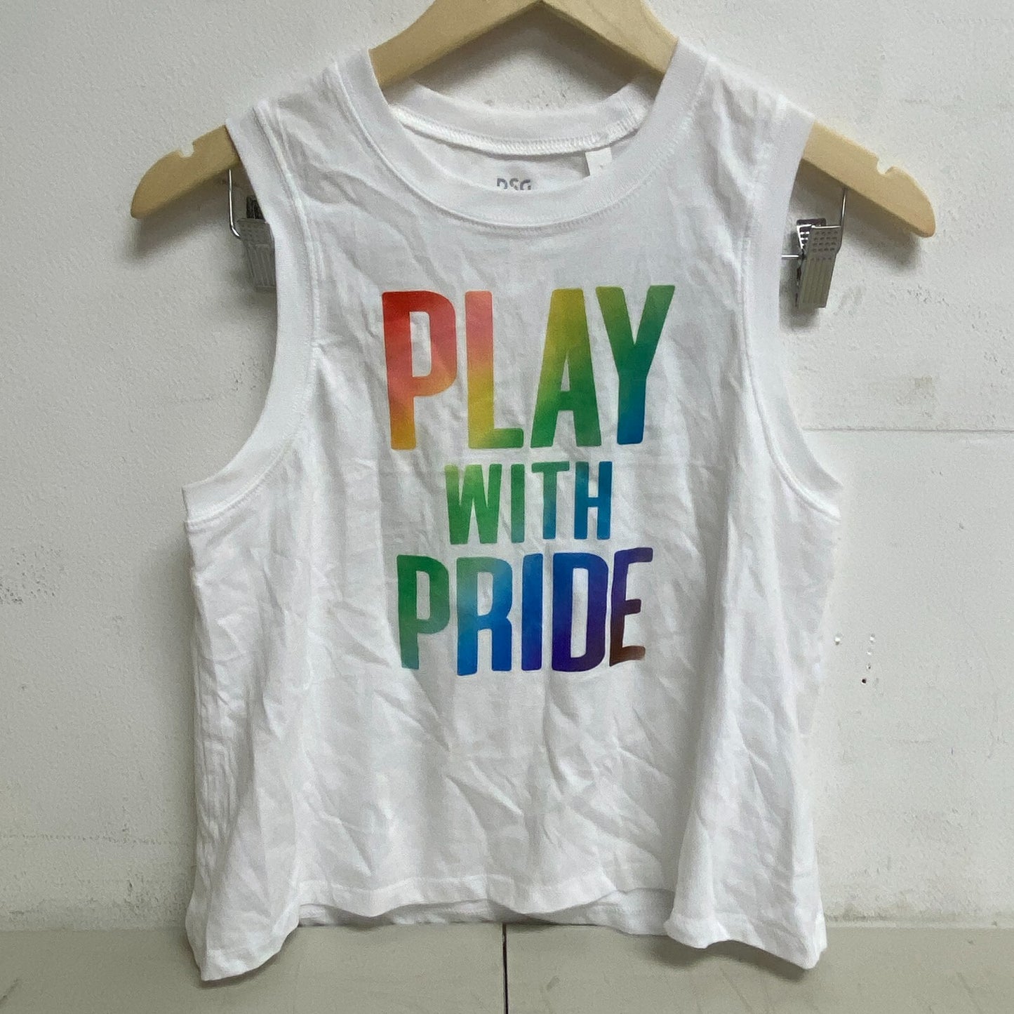 DSG Women's Adult Pride Cotton Muscle Tank Pure White/ Play Pride DAW13100PD