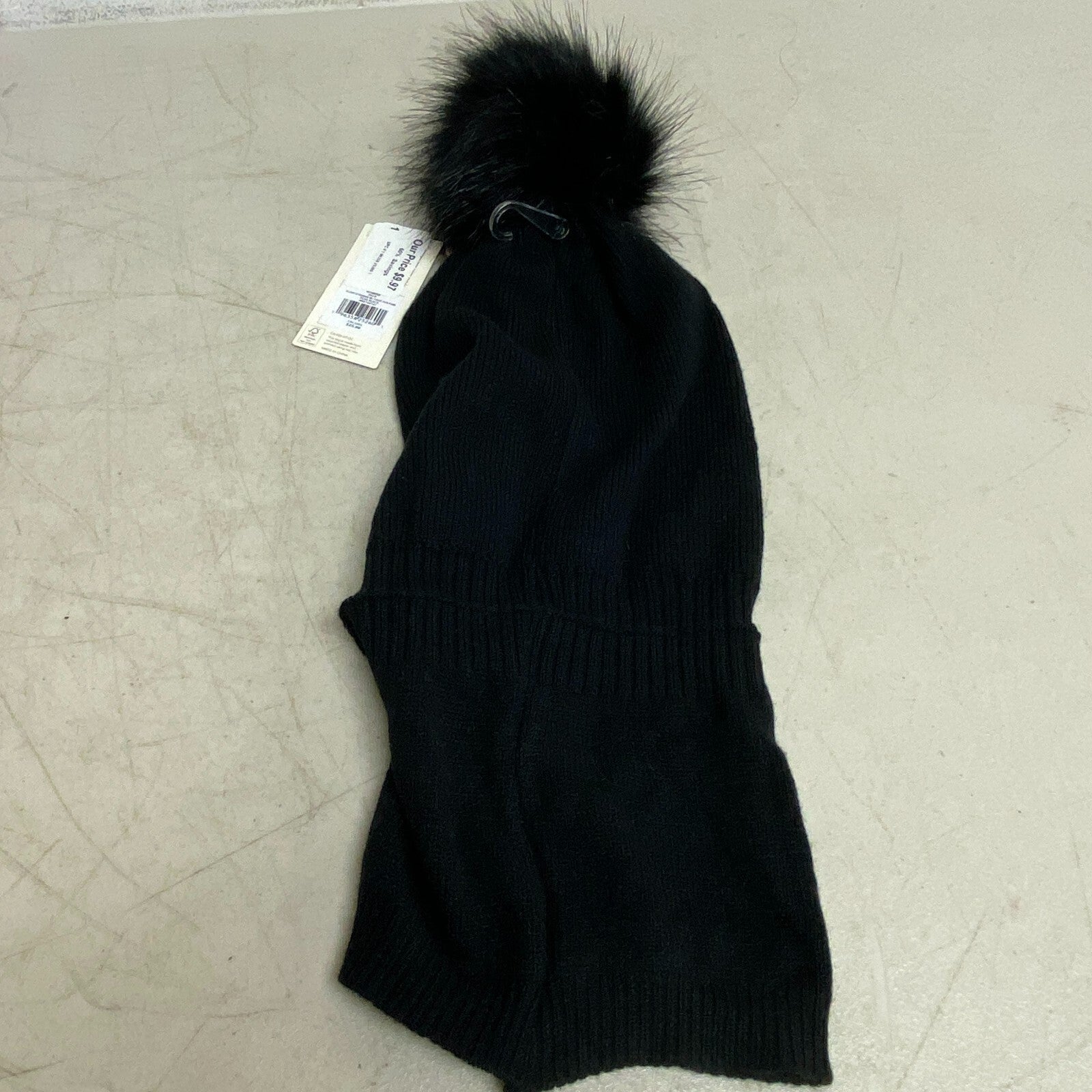 Calia Womens Slouch Beanie W/ Faux Fur Beanie  Pom Pure Black CAC2202