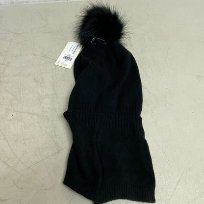 Calia Womens Slouch Beanie W/ Faux Fur Beanie  Pom Pure Black CAC2202