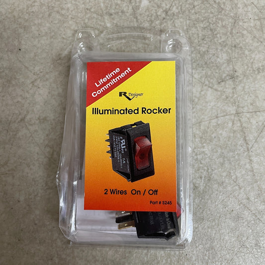 RV Designer S245 Rocker Switch Illuminated Red SPST On Off 125V .550x1.125 RV