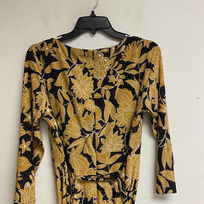 Black Label Women's 3/4 Sleeve Floral Midi Fit+Flare Dress Sz 8 Color Black Gold