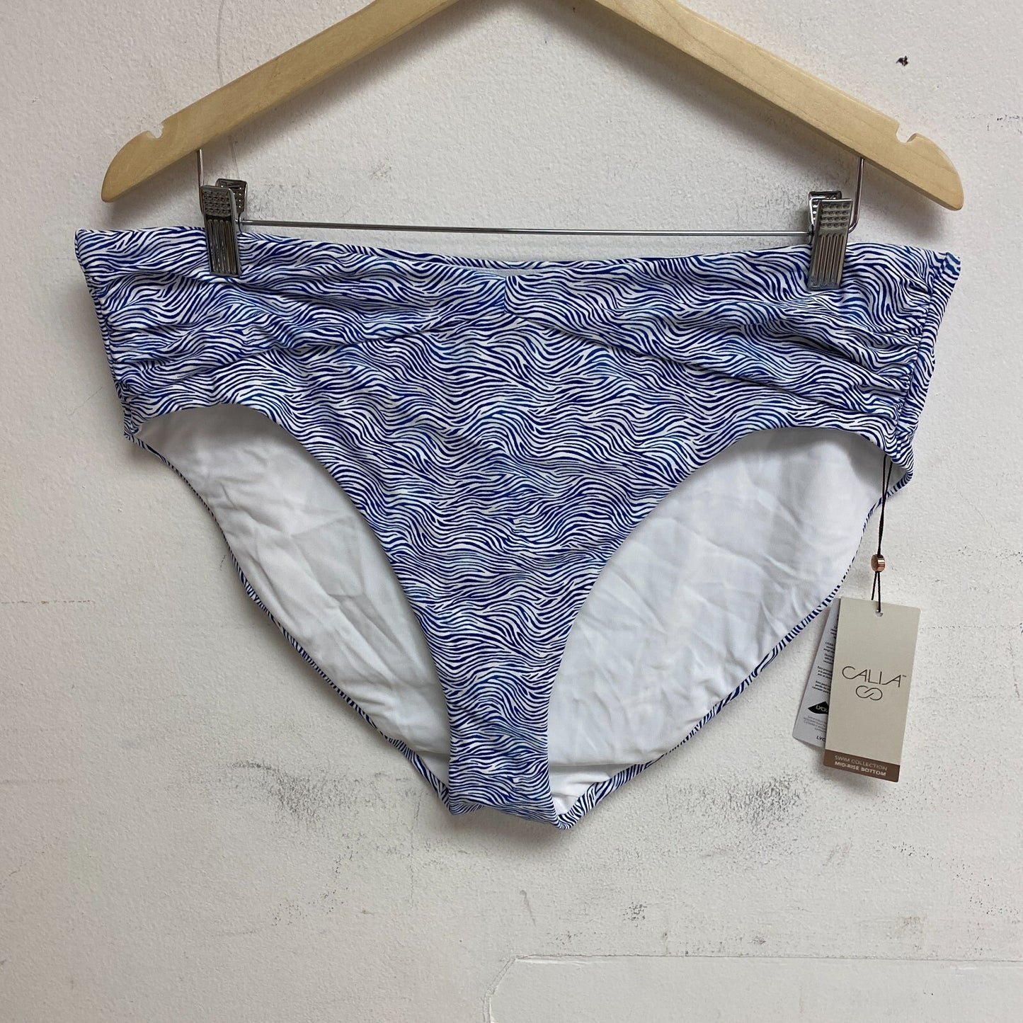 Calia Women's Shirred V Front Mid Rise Bottom Wave Blue/White WSA23415PRT New!