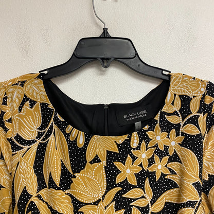 Black Label Women's 3/4 Sleeve Floral Midi Fit+Flare Dress Sz 8 Color Black Gold