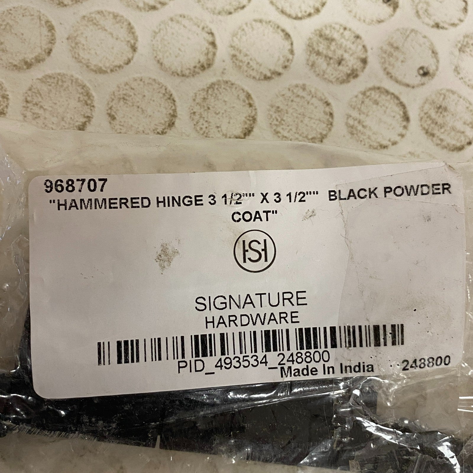 Signature Hardware Hammered Hinge 3 1/2" x 3 1/2" Black Powder Coat 1 Piece