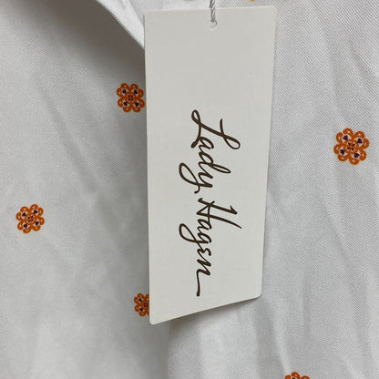 Lady Hagen women's PRNT Sleeves Ruffle Placket Polo White Scarf Print WGH11479